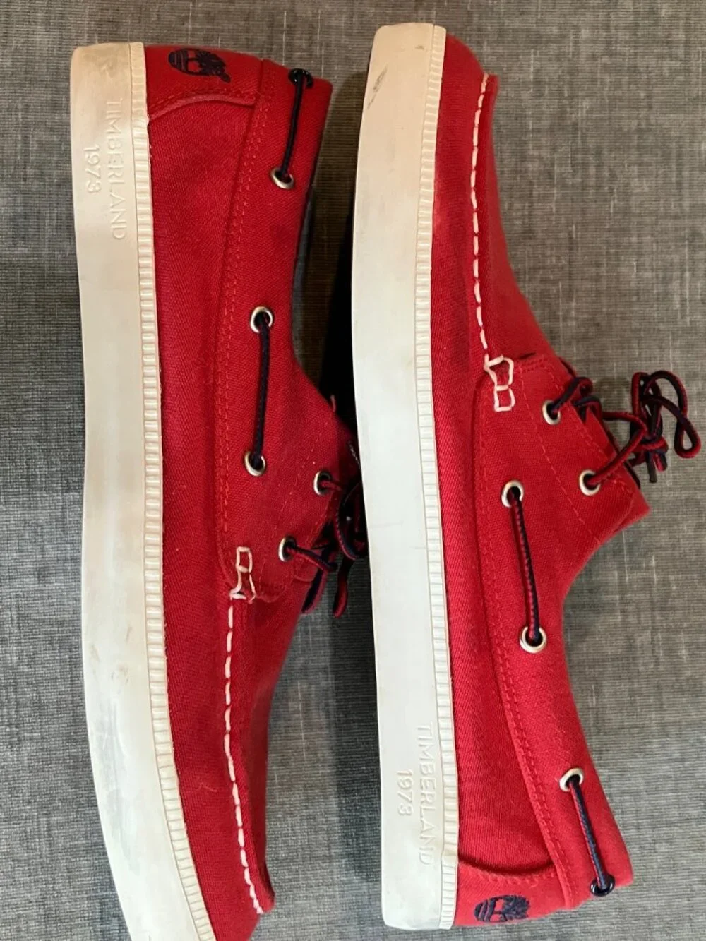Timberland Mens 10.5 Red Canvas Boat Shoes Deck Loafers 1973 Preppy Nautical